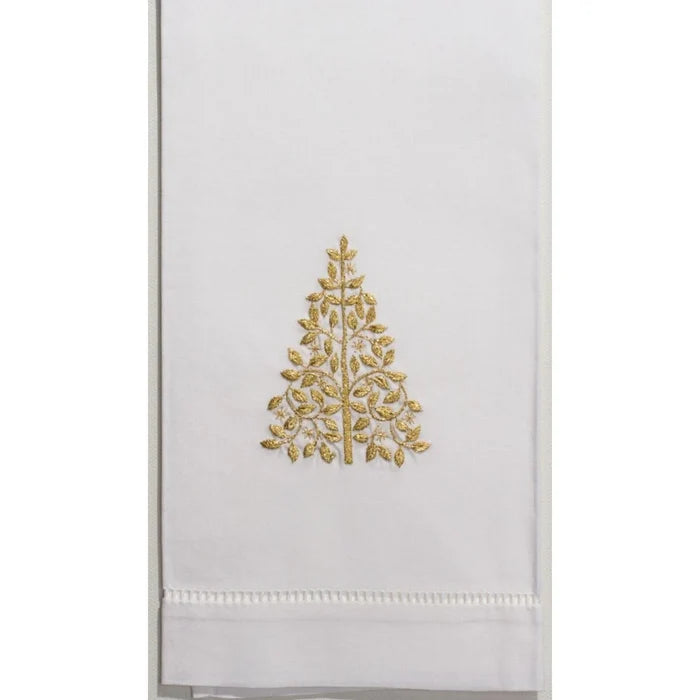 Set of 2 Mod Tree Gold Holiday Hand Towels - Christmas Hand Towels - The Well Appointed House