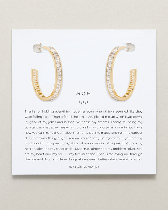 Bryan Anthonys Mom Baguette Maxi Hoop Earrings Gold On Card
