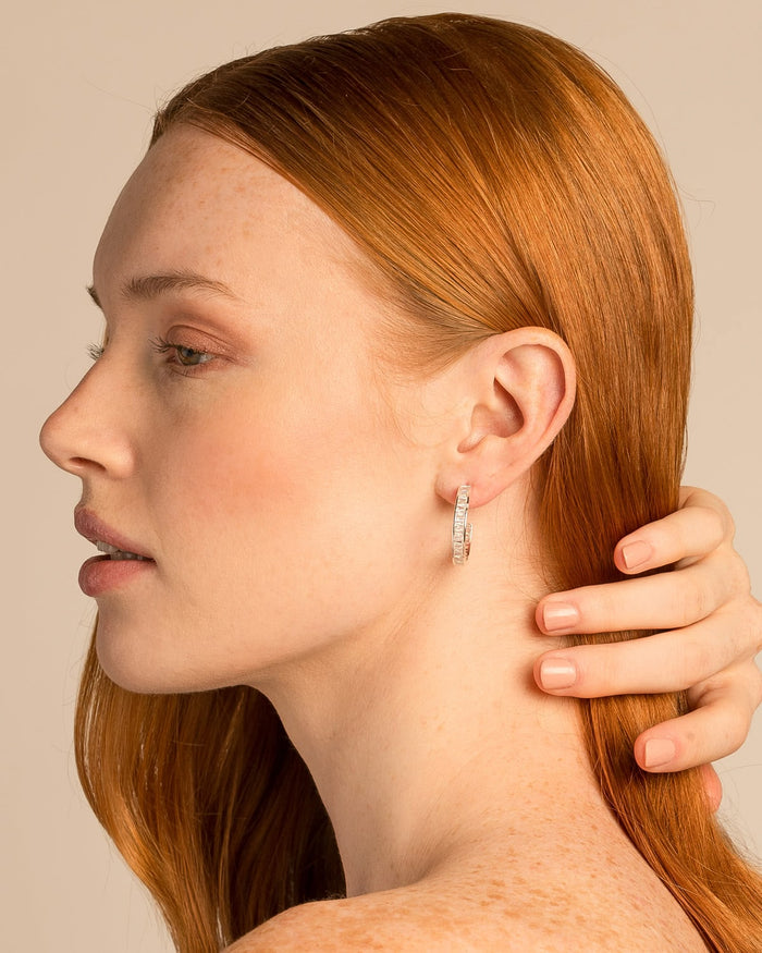 Bryan Anthonys Radiance Collection Baguette Midi Hoop Earrings On Model