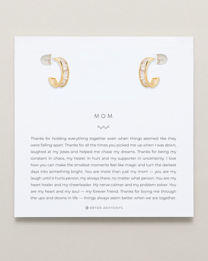 Bryan Anthonys Mom Baguette Mini Hoop Earrings Gold On Card