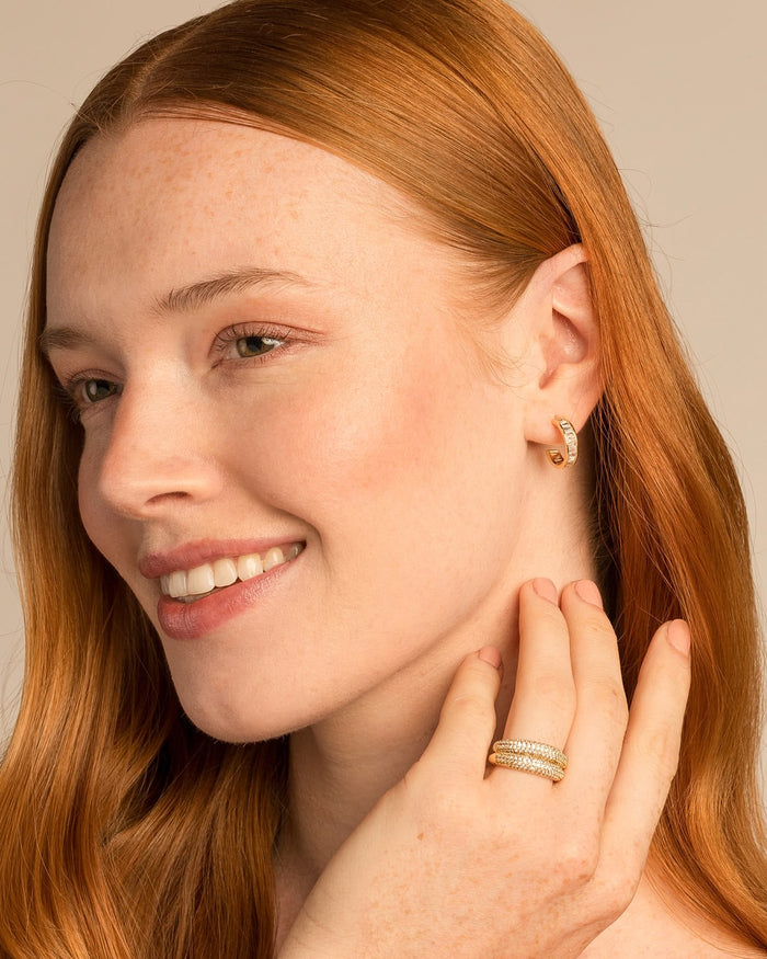 Bryan Anthonys Radiance Collection Baguette Mini Hoop Earrings On Model