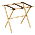 Natural Bamboo Inspired Wood Luggage Rack with 3 Brown Nylon Straps - End of Bed - The Well Appointed House