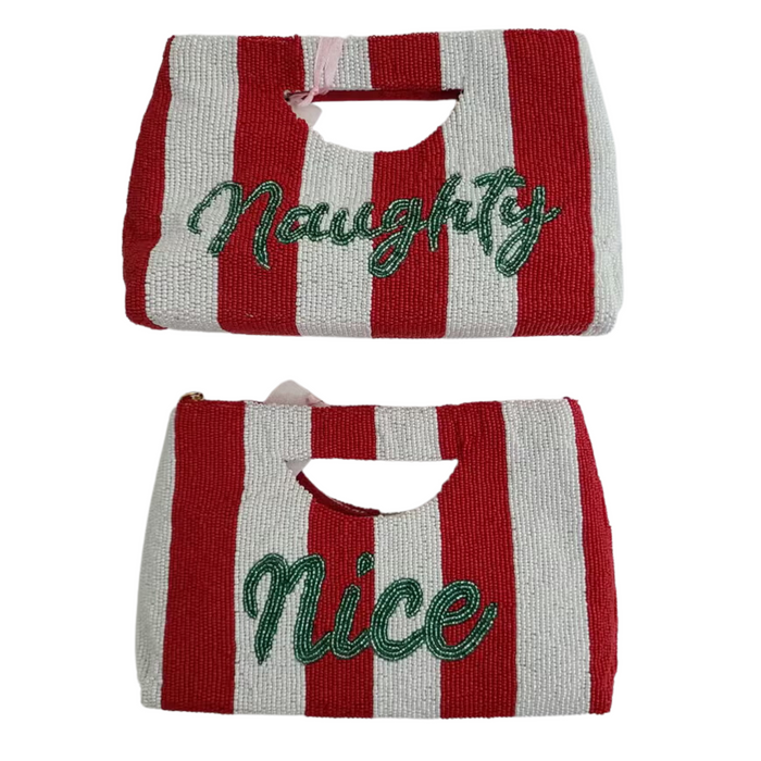 Fully Beaded "Naughty or Nice" Themed Christmas Clutch - The Well Appointed House