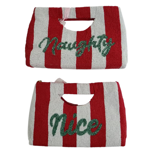Fully Beaded "Naughty or Nice" Themed Christmas Clutch - The Well Appointed House