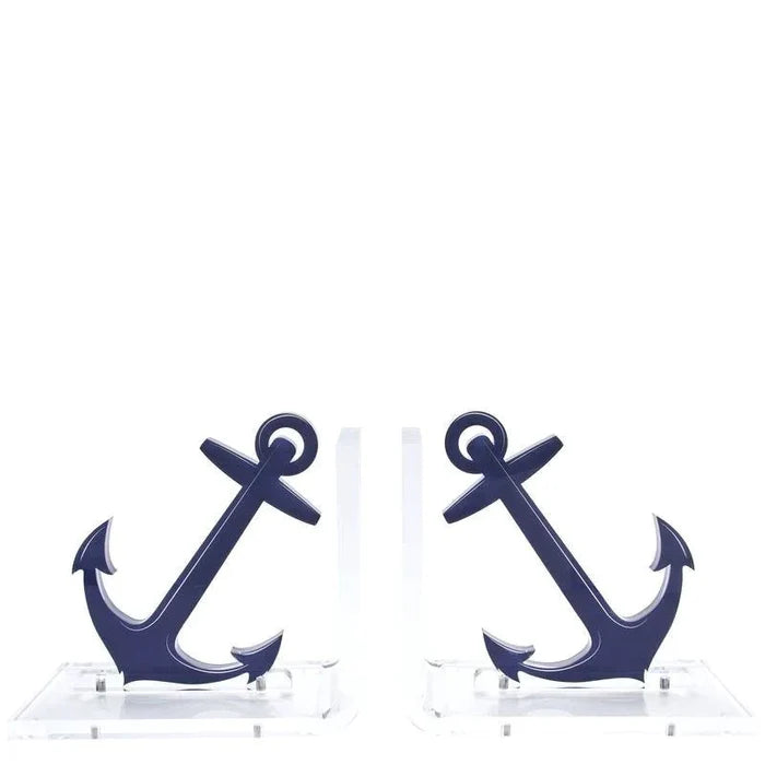 Navy Blue Anchor Nautical Bookends - Bookends - The Well Appointed House