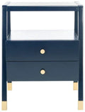 Navy Blue Two Drawer One Shelf Side Table With Gold Accents - Side & Accent Tables - The Well Appointed House