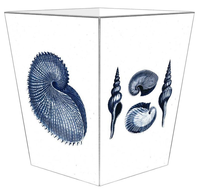 Navy Shells Decoupage Wastebasket and Optional Tissue Box Cover - Wastebasket Sets -  The Well Appointed House