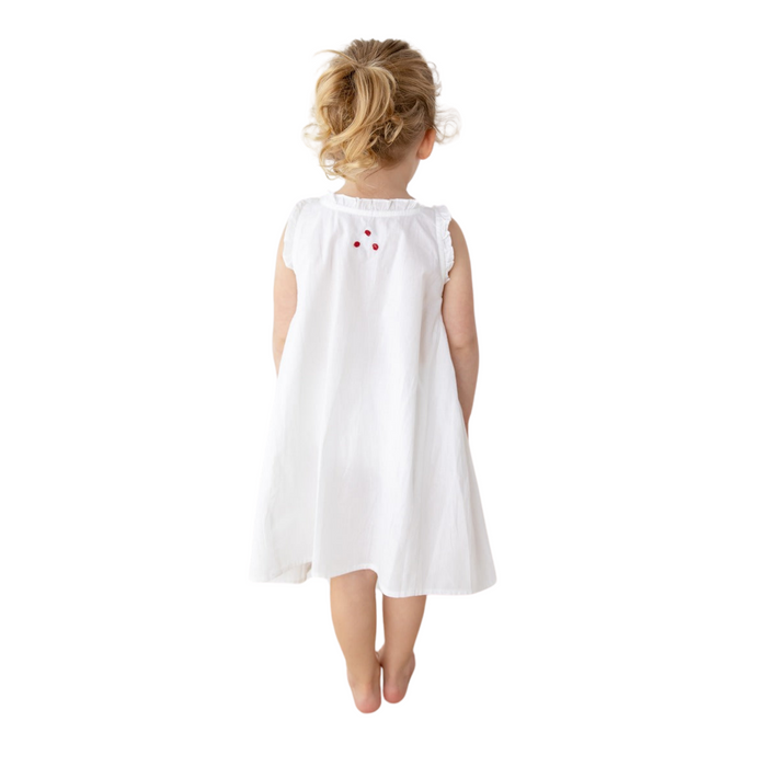 Noa White Cotton Dress, Smocked with Hand Embroidery - The Well Appointed House