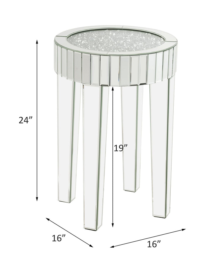 Noralie - 16" Round End Table - Mirrored & Faux Diamonds