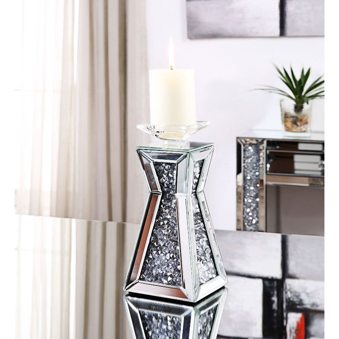 Nowles - 11" Candle Holder (Set of 2) - Mirrored, Faux Diamonds