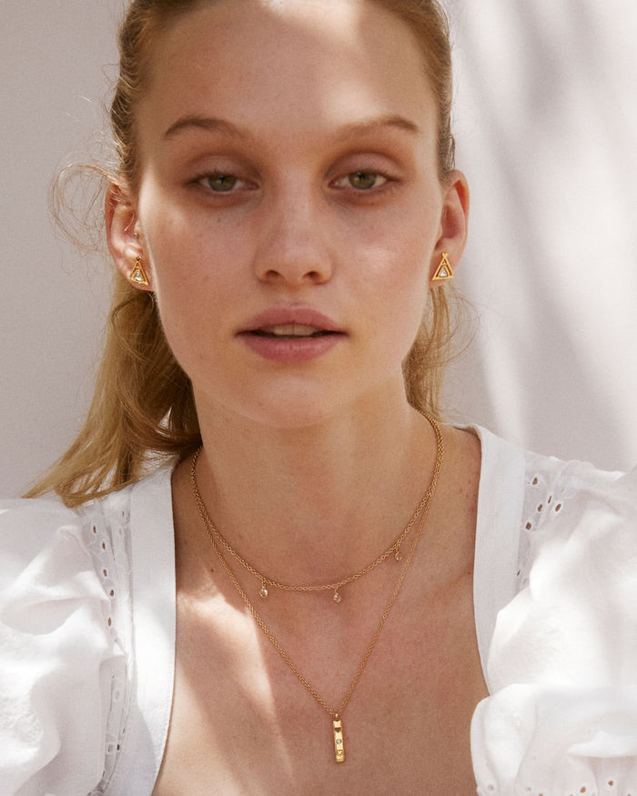 Bryan Anthonys Nurse Gold Necklace with Crystals On Model