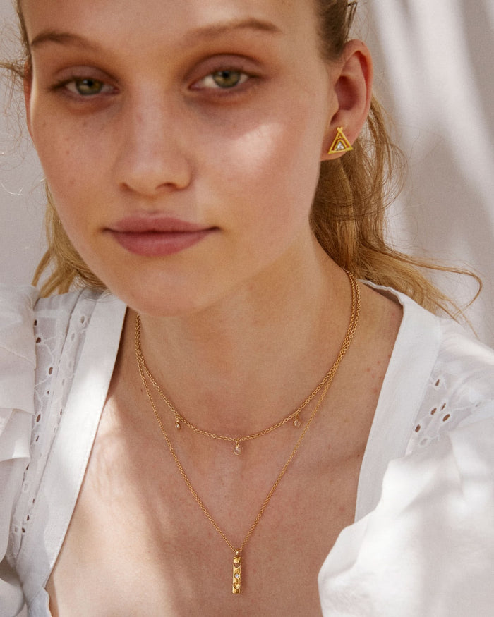 Bryan Anthonys Nurse Gold Necklace with Crystals On Model