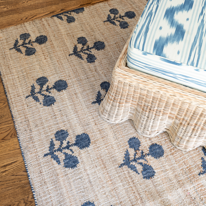 Orchard Bloom Blue Hand Woven Wool and Jute Area Rug - The Well Appointed House