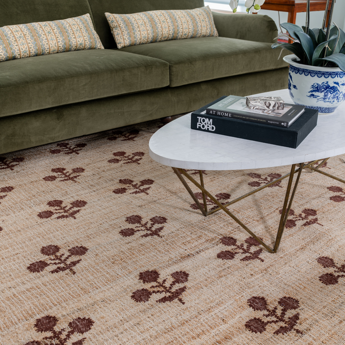 Orchard Bloom Rust Hand Woven Wool and Jute Area Rug - The Well Appointed House