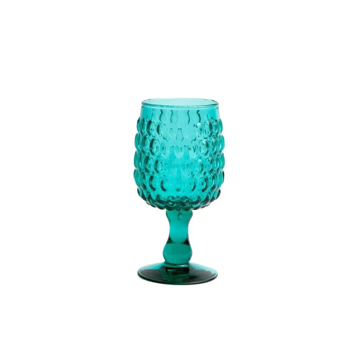 Oval Beaded Hand Blown Water Goblets in Teal - Drinkware - The Well Appointed House