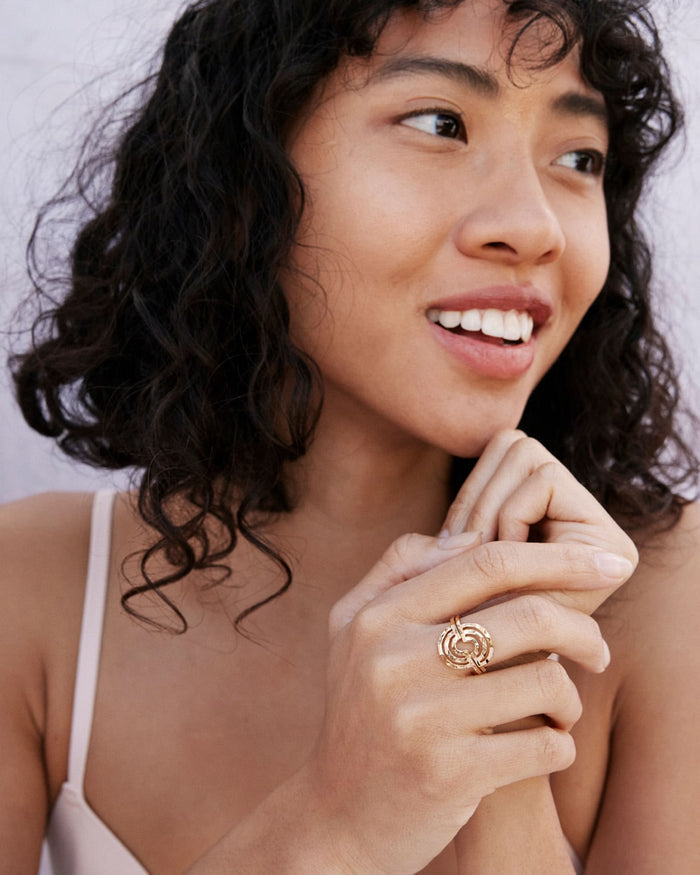 Overcome Ring in 14k gold finish on model