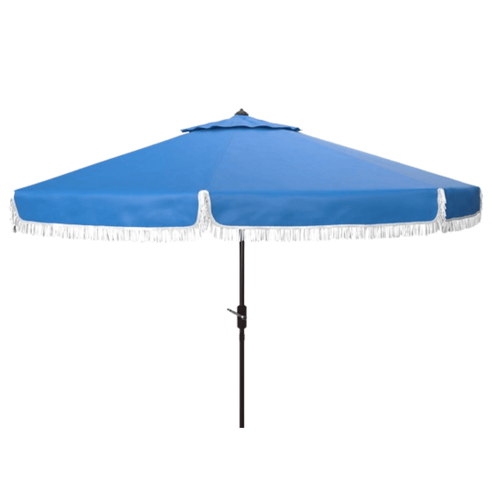 Pacific Blue with White Fringe 9' Crank Outdoor Patio Umbrella - Outdoor Umbrellas - The Well Appointed House