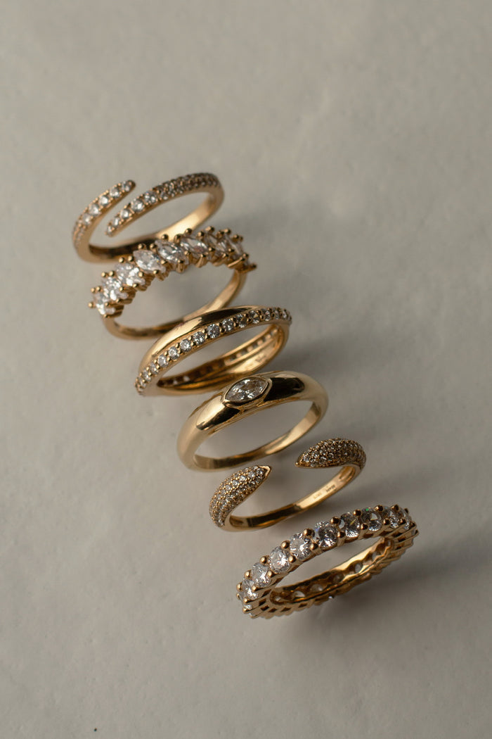 The gold Pavé Claw ring from the demi-fine jewelry collection by Beads by Tara