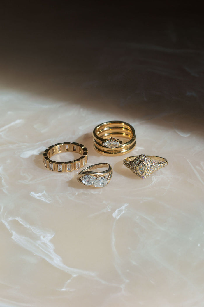 Pave signet ring in 14k gold plated silver with cubic zirconia detail