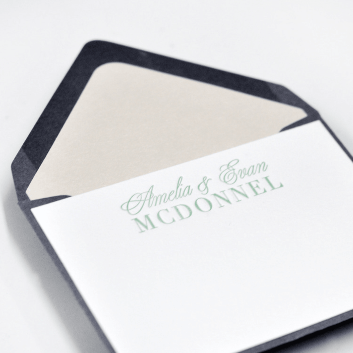 Peach and Green Floral Design 16 Personalized Letterpress Note & Enclosure Cards - Stationery - The Well Appointed House