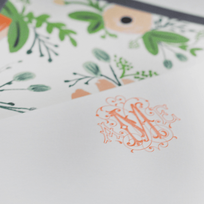 Peach and Green Floral Design 16 Personalized Letterpress Note & Enclosure Cards - Stationery - The Well Appointed House