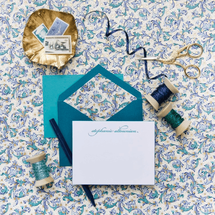 Peacock Personalized Beveled Notes - D2 - Stationery - The Well Appointed House