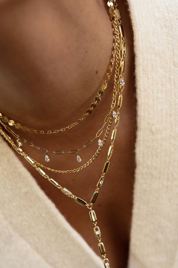 Gold link chain necklace with teardrop crystal charms by Beads by Tara