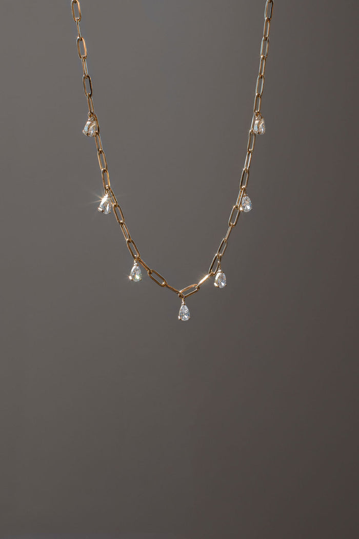 Pear Drop necklace in 18k gold vermeil with dangling teardrop crystals