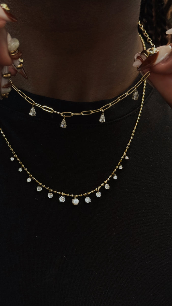 Gold Pear Drop chain necklace with shimmering crystal accents