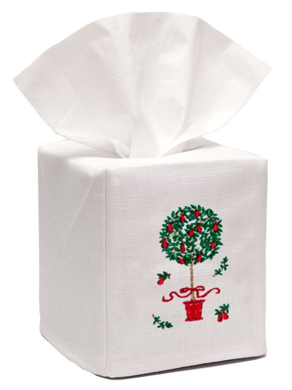 Pear Topiary Tree Embroidered Tissue Box Cover