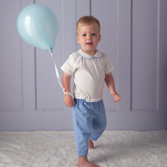 Peter Pan Collar Bodysuit, Blue - The Well Appointed House