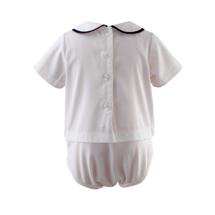 Peter Pan Collar Bodysuit, Navy - The Well Appointed House