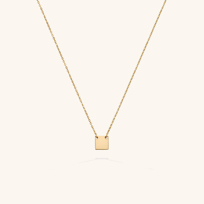 Peyton necklace in 14k gold fill with a modern square pendant