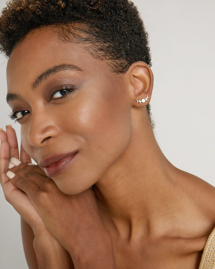 Model wearing Phases Earring Climbers