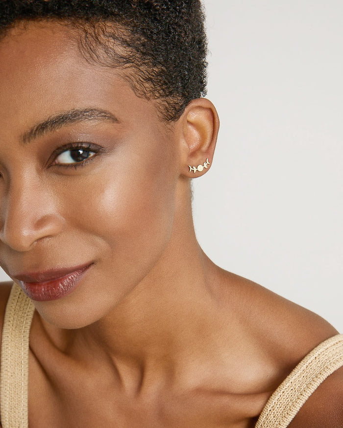 Model wearing Phases Earring Climbers