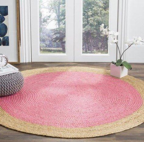 Pink and Natural Round Jute Area Rug - Rugs - The Well Appointed House