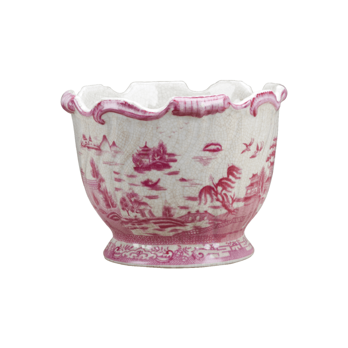 Pink and White Willow Porcelain Round Planter - Indoor Planters - The Well Appointed House