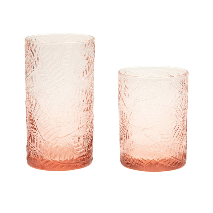 Pink Banana Leaf Pattern Hand Blown Glasses - Drinkware - The Well Appointed House
