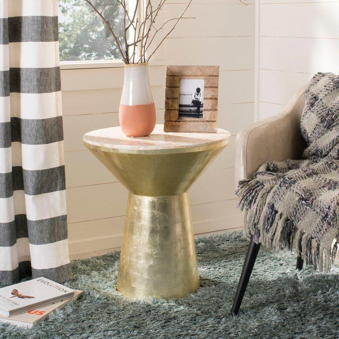 Pink Champagne and Gold Mosaic Top Round Side Table - Side & Accent Tables - The Well Appointed House