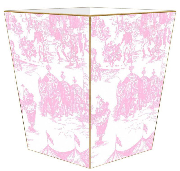 Pink Circus Toile Wastebasket and Optional Tissue Box Cover - Wastebasket Sets - The Well Appointed House