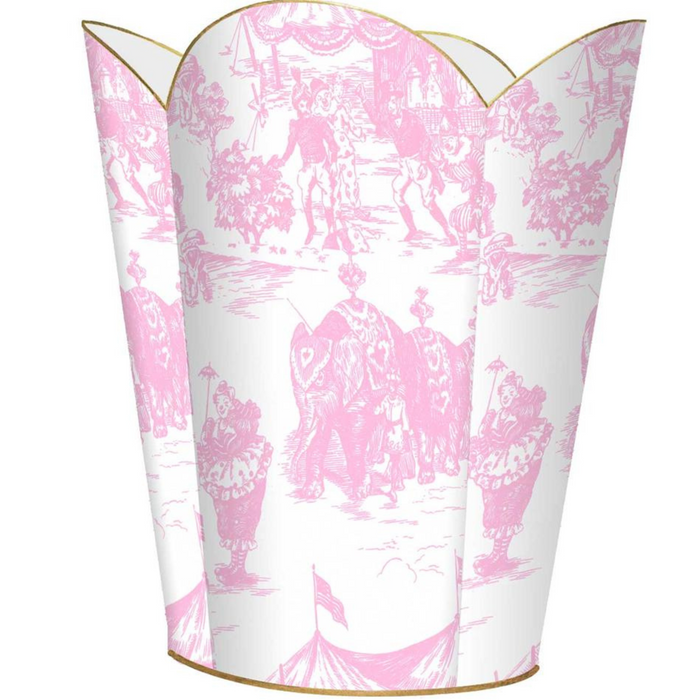 Pink Circus Toile Wastebasket and Optional Tissue Box Cover - Wastebasket Sets - The Well Appointed House