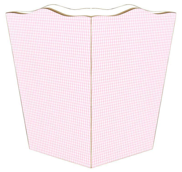 Pink Gingham Decoupage Wastebasket and Optional Tissue Box Cover - Wastebasket Sets - The Well Appointed House