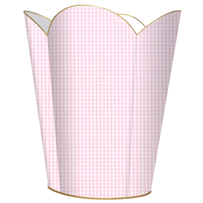 Pink Gingham Decoupage Wastebasket and Optional Tissue Box Cover - Wastebasket Sets - The Well Appointed House