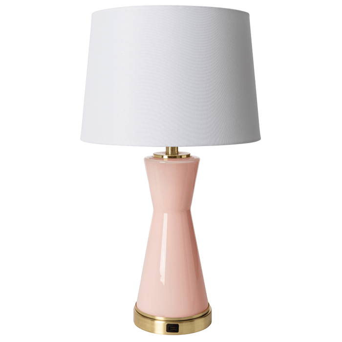 Pink Painted Glass Table Lamp With White Linen Shade - Table Lamps - The Well Appointed House
