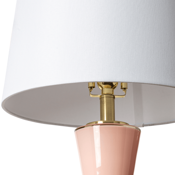 Pink Painted Glass Table Lamp With White Linen Shade - Table Lamps - The Well Appointed House