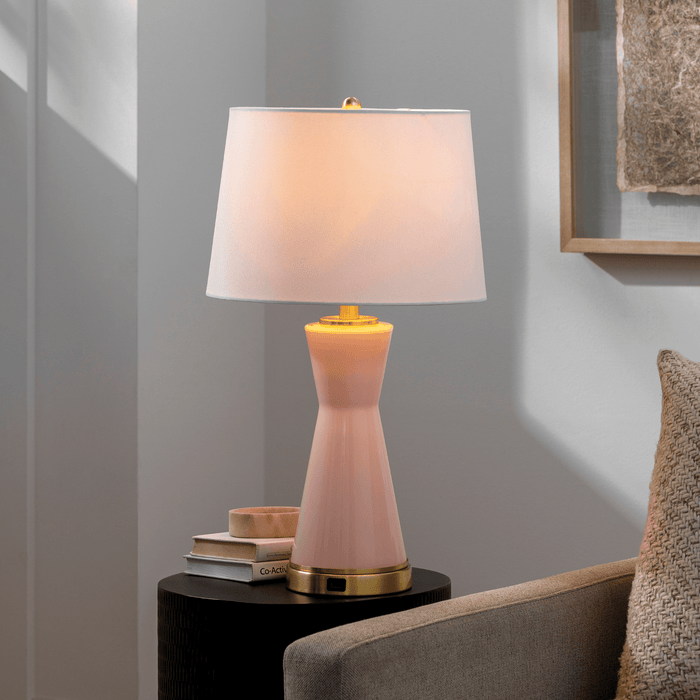 Pink Painted Glass Table Lamp With White Linen Shade - Table Lamps - The Well Appointed House
