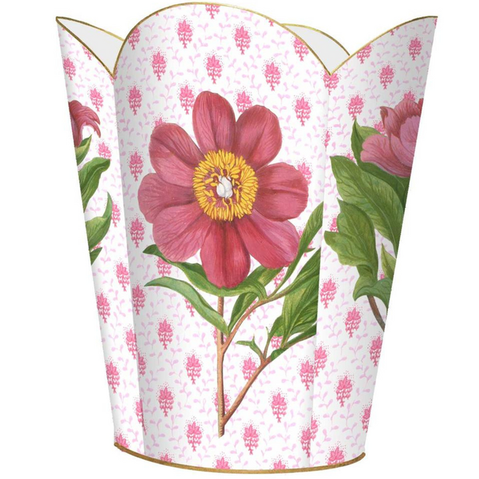 Pink Peony on Provincial Wastebasket and Optional Tissue Box Cover - Wastebasket Sets - The Well Appointed House