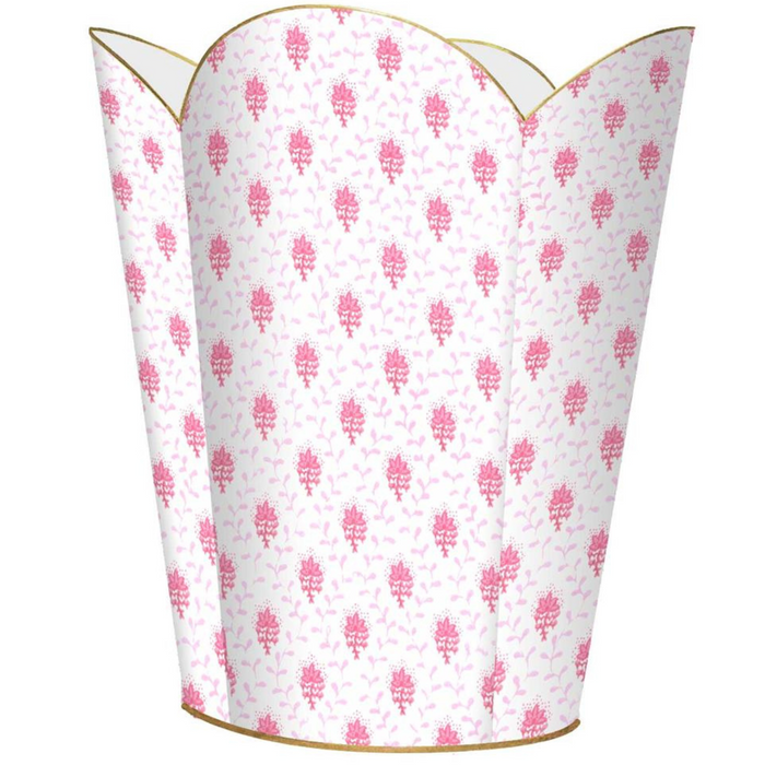 Pink Provincial Print Wastebasket and Optional Tissue Box Cover - Wastebasket Sets - The Well Appointed House