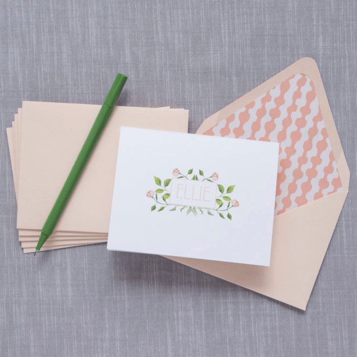Pink Vine Personalized Folded Notes - D12 - CR41 - Stationery - The Well Appointed House