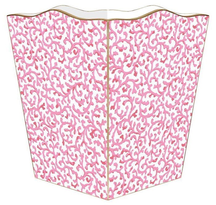 Pink Waverly Scroll Wastebasket and Optional Tissue Box Cover - Wastebasket Sets - The Well Appointed House